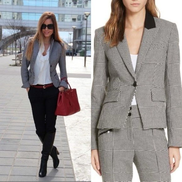 Veronica Beard Jackets & Blazers - VERONICA BEARD Airlie Houndstooth Dickey Blazer Jacket Black/White Sz 4